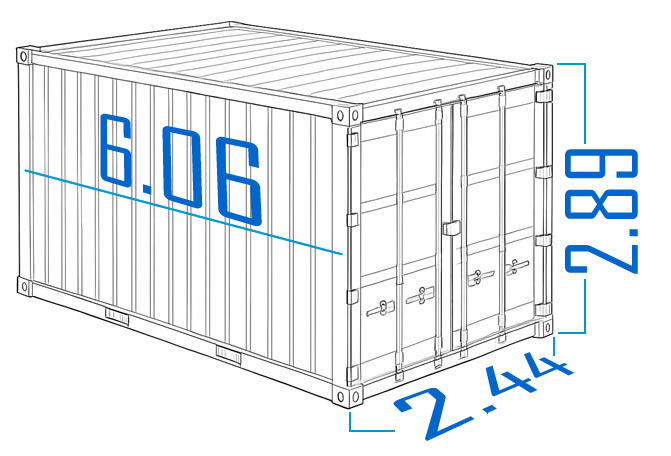 container-20-pieds-filaire Container 20 pieds / Dimensions