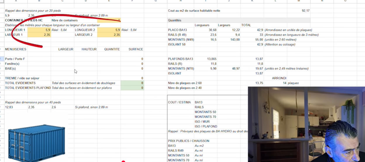 Métrage du placo pour les maisons containers Métrage du placo pour les maisons containers